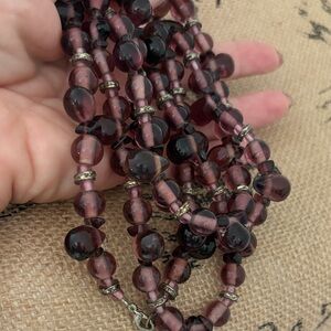 STUNNER Deep Purple Glass Beaded Necklace 23”